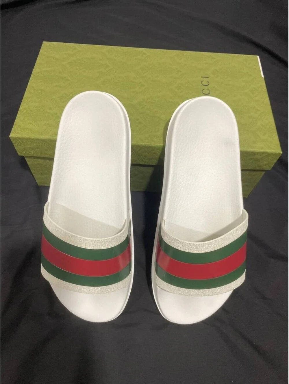 Genuine Gucci Web White Rubber Mens Sandal Flip Flops US Size 11G